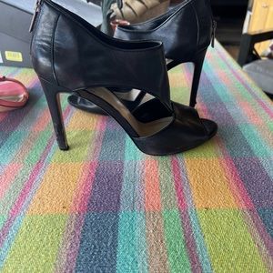 Vince Camuto, Black Leather Stilettos.  Zip in back.